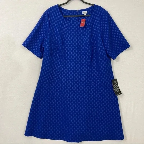 New Avenue Blue Polka Dot Round Neck Short Sleeve Stretch Dress size 22/24 - Picture 2 of 11